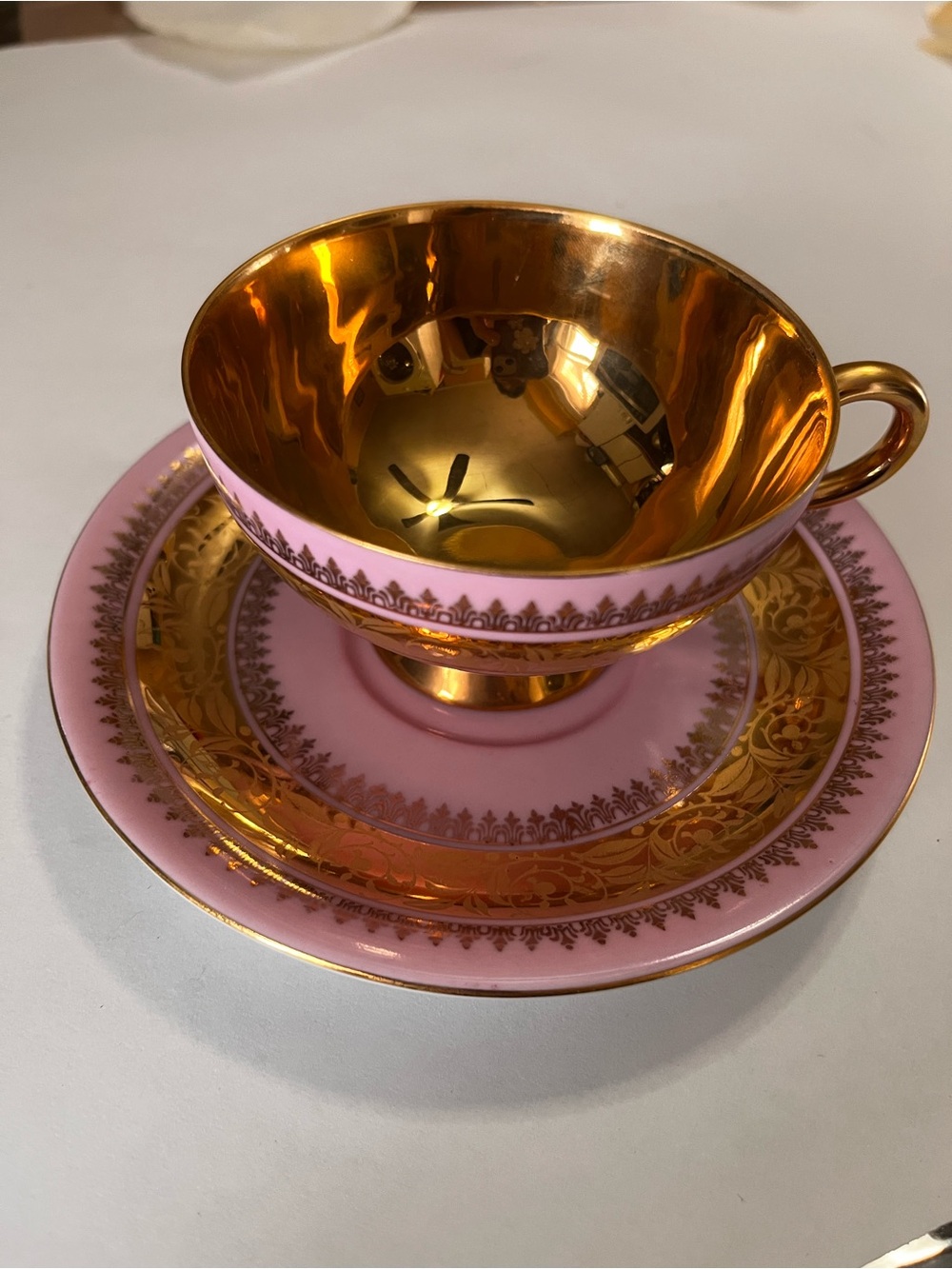 Pink and Gold Porcelain Tea Cup and Saucer - Elegant Serveware